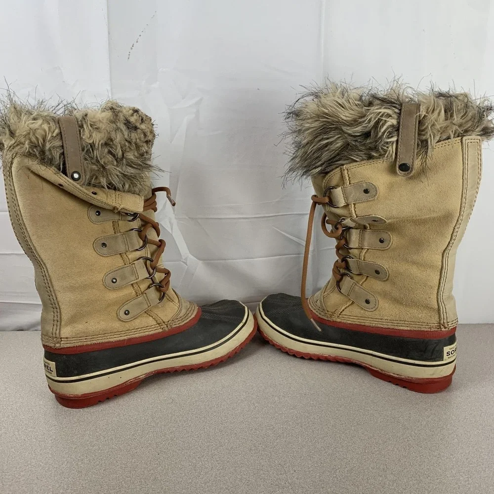 Sorel‎ Snow Boots Womens Size 7 Brown Joan Of Arctic Fur Waterproof Winter